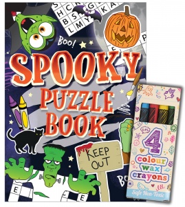 Halloween Theme Puzzle Books and Crayons Sets